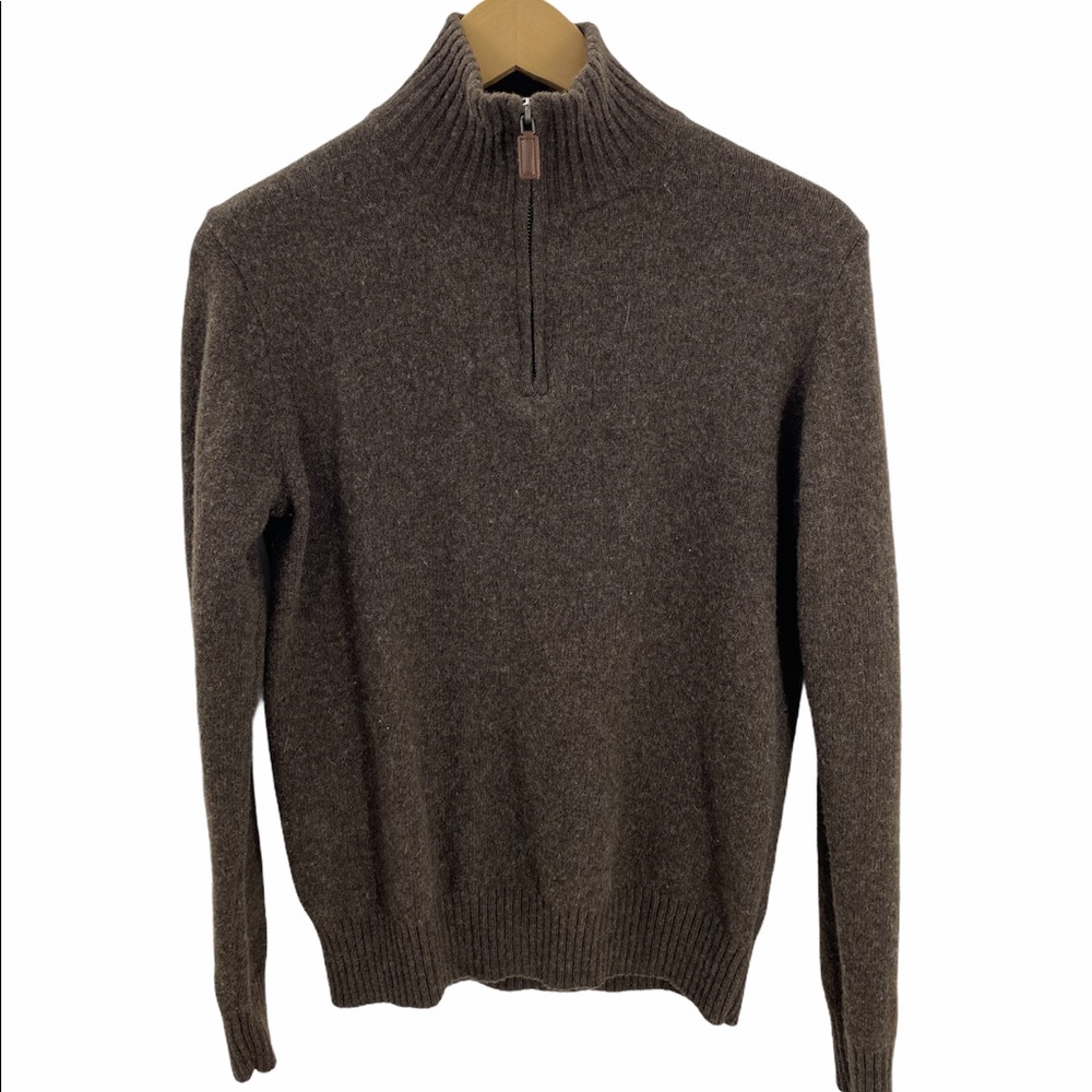 100%Wool KIds Brown Sweater 3/4 Zipper Long Sleeve